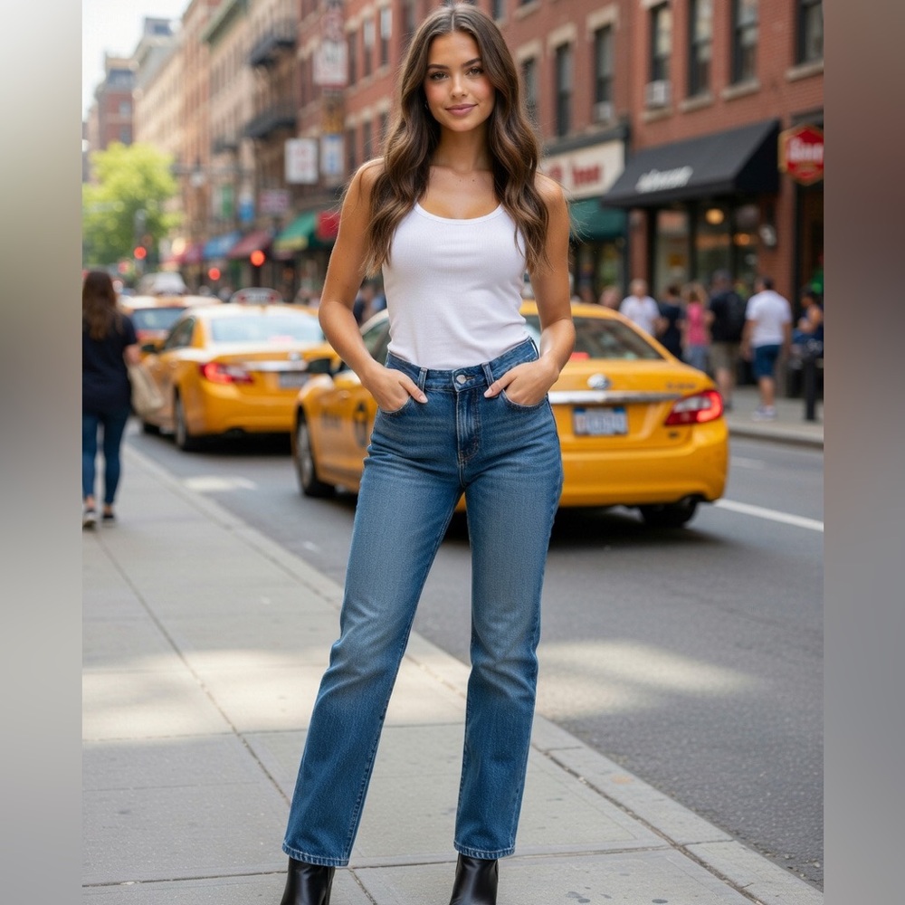 J Brand Straight Leg Jeans in Medium Blue Wash.Made in USA
A7